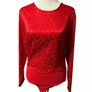 Vintage red floral blouse bodysuit long sleeve size M